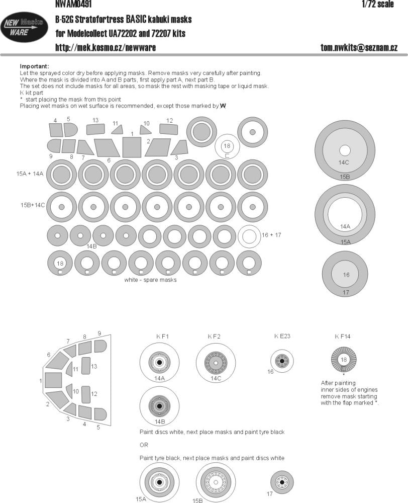 New Ware NWAM0491 1:72 B-52G Stratofortress Basic Kabuki Masks