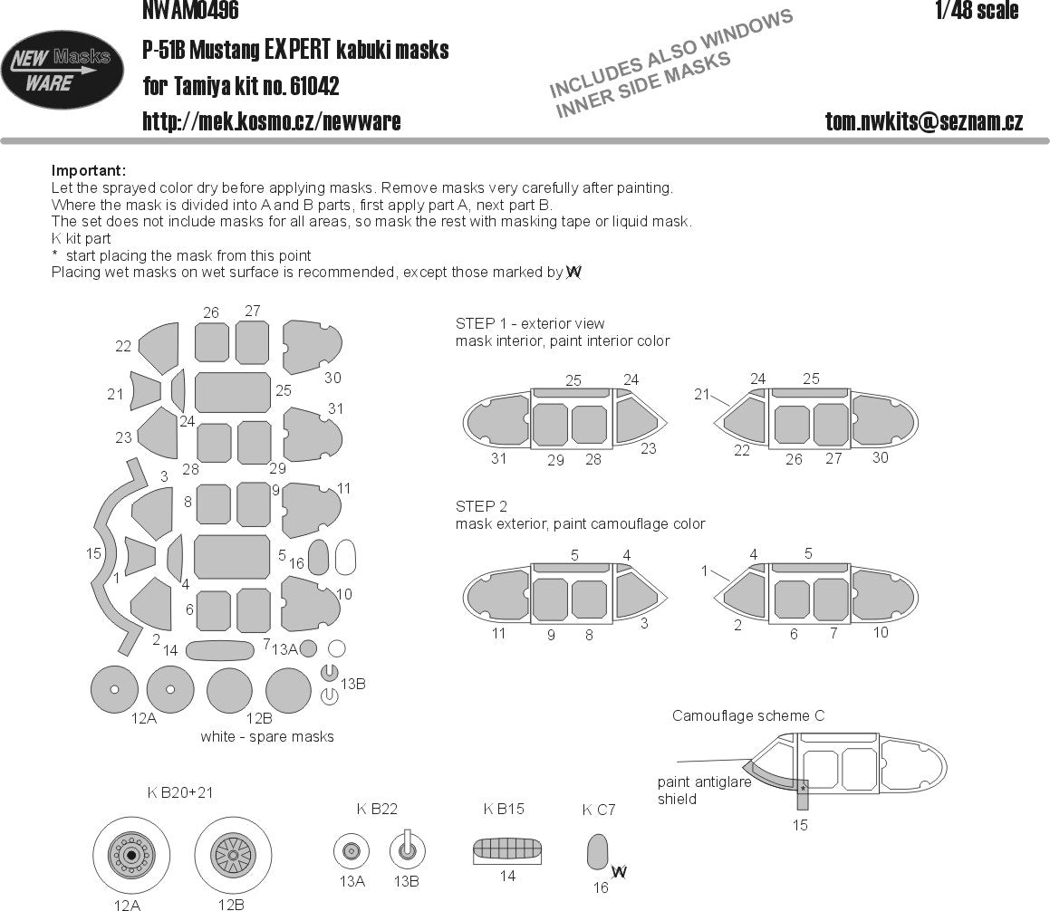 New Ware NWAM0496 1:48 P-51B Mustang Expert Kabuki Masks
