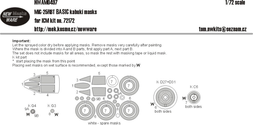 New Ware NWAM0497 1:72 MiG-25RBT Basic Kabuki Masks
