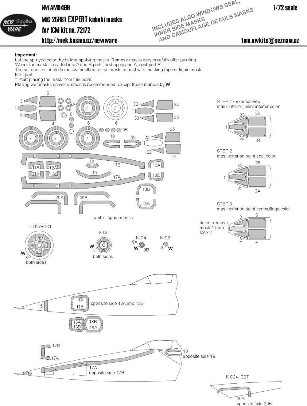 New Ware NWAM0499 1:72 MiG-25RBT Expert Kabuki Masks