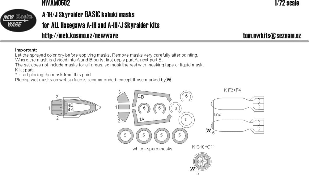 New Ware NWAM0502 1:72 A-1H/A-1J Skyraider Basic Kabuki Masks