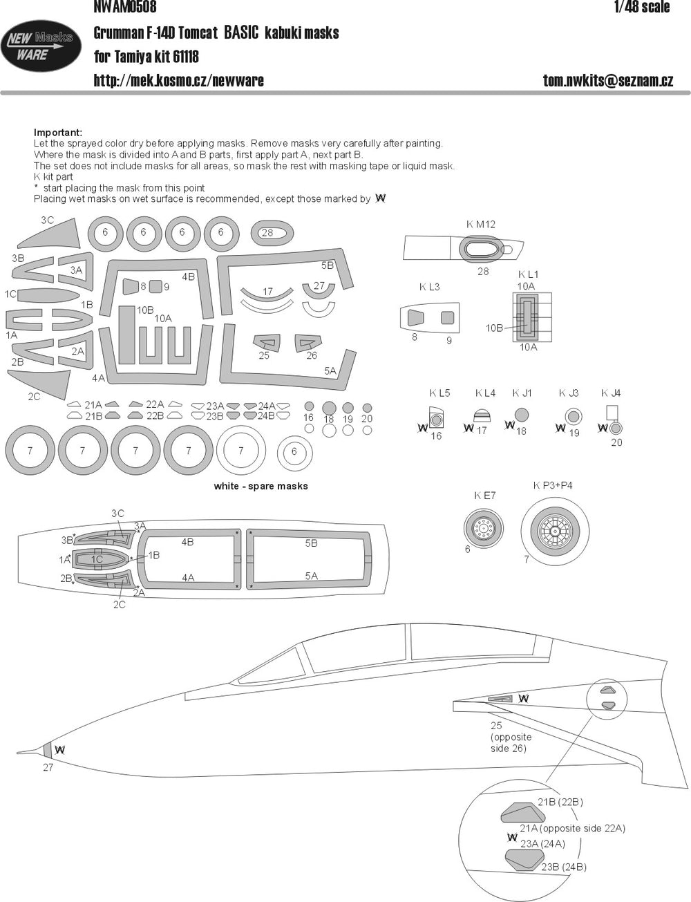New Ware NWAM0508 1:48 F-14D Tomcat Basic Kabuki Masks