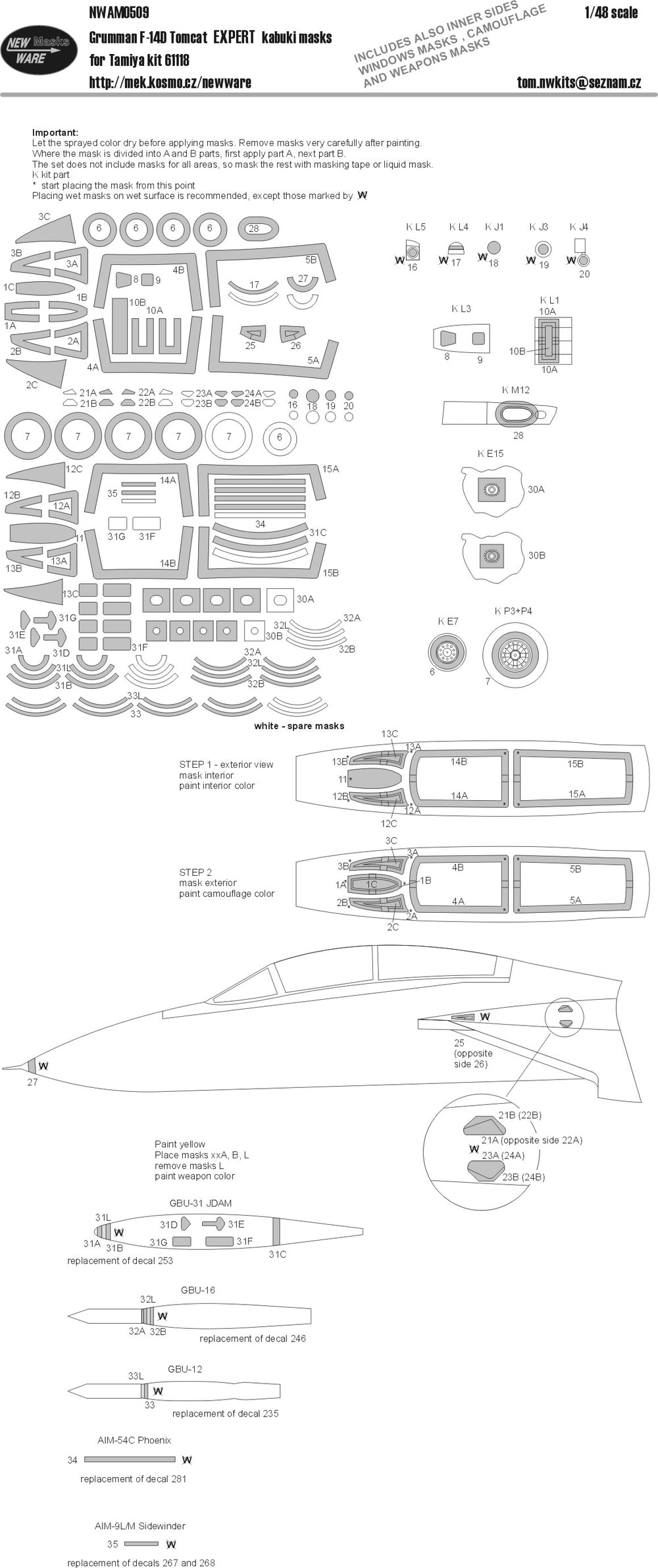 New Ware NWAM0509 1:48 F-14D Tomcat Expert Kabuki Masks