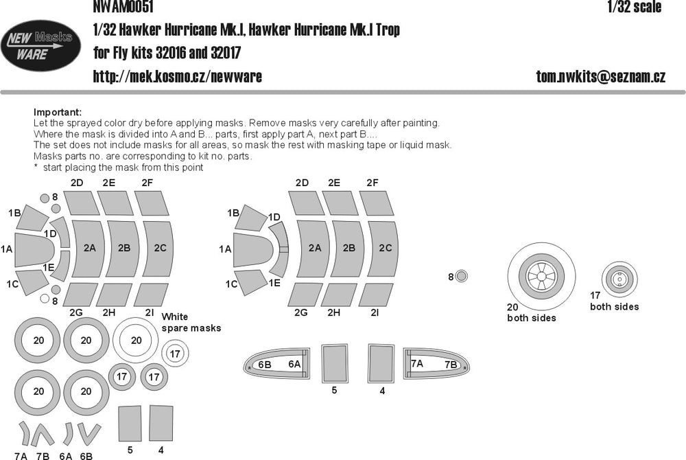 New Ware NWAM0051 1:32 Hawker Hurricane Mk.Ib/tropical canopy & wheel masks