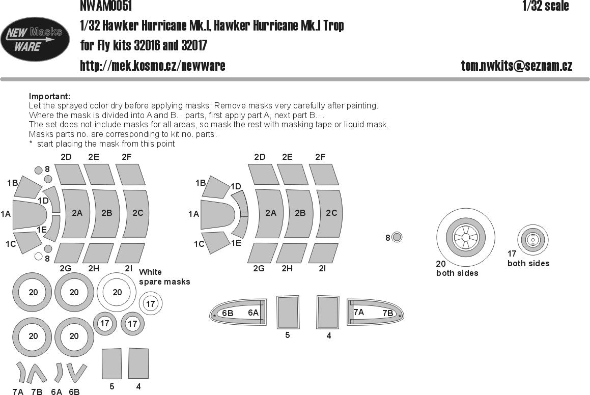 New Ware NWAM0051 1:32 Hawker Hurricane Mk.Ib/tropical canopy & wheel masks