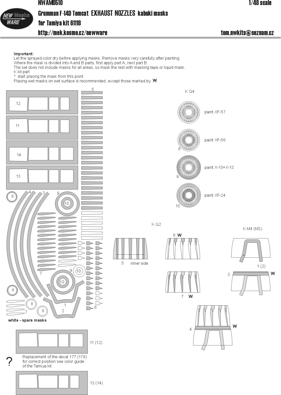 New Ware NWAM0510 1:48 F-14D Tomcat Exhaust Nozzle Masks