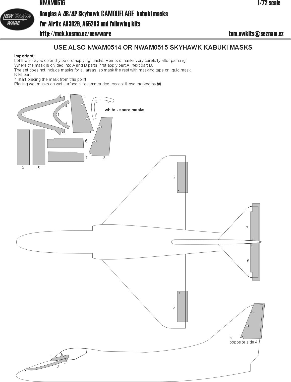 New Ware NWAM0516 1:72 Douglas A-4B/A-4P Skyhawk CAMOUFLAGE kabuki masks