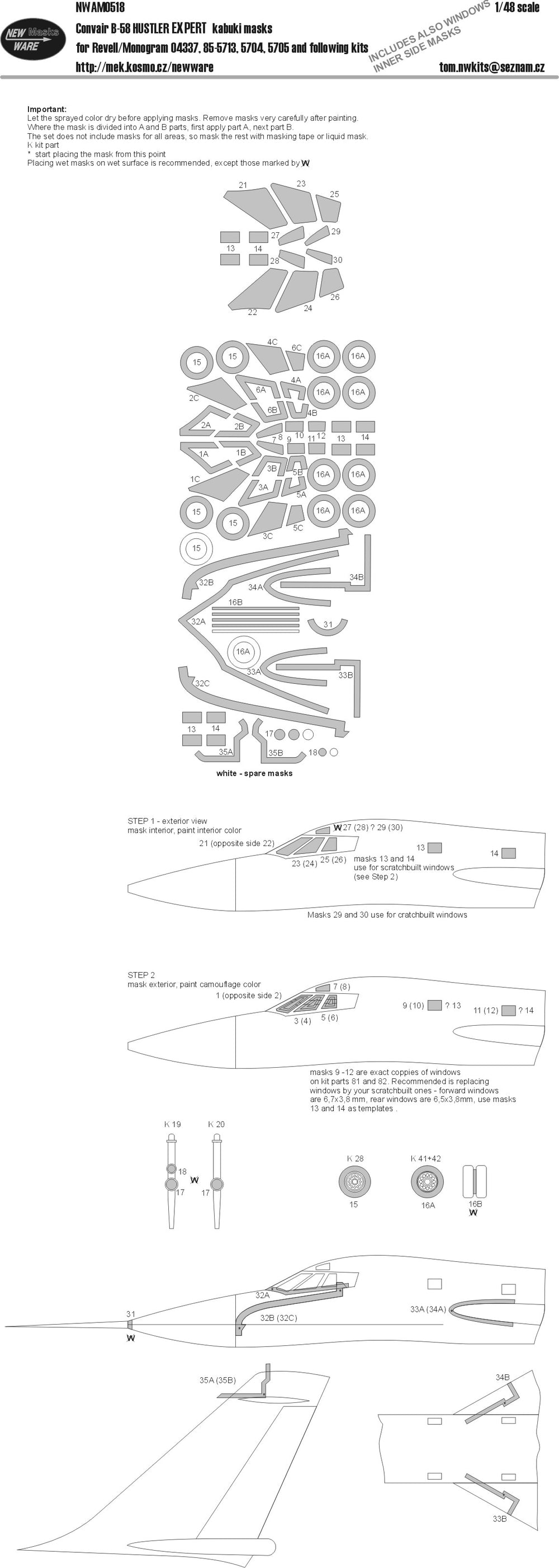 New Ware NWAM0518 1:48 B-58 Hustler Expert Kabuki Masks