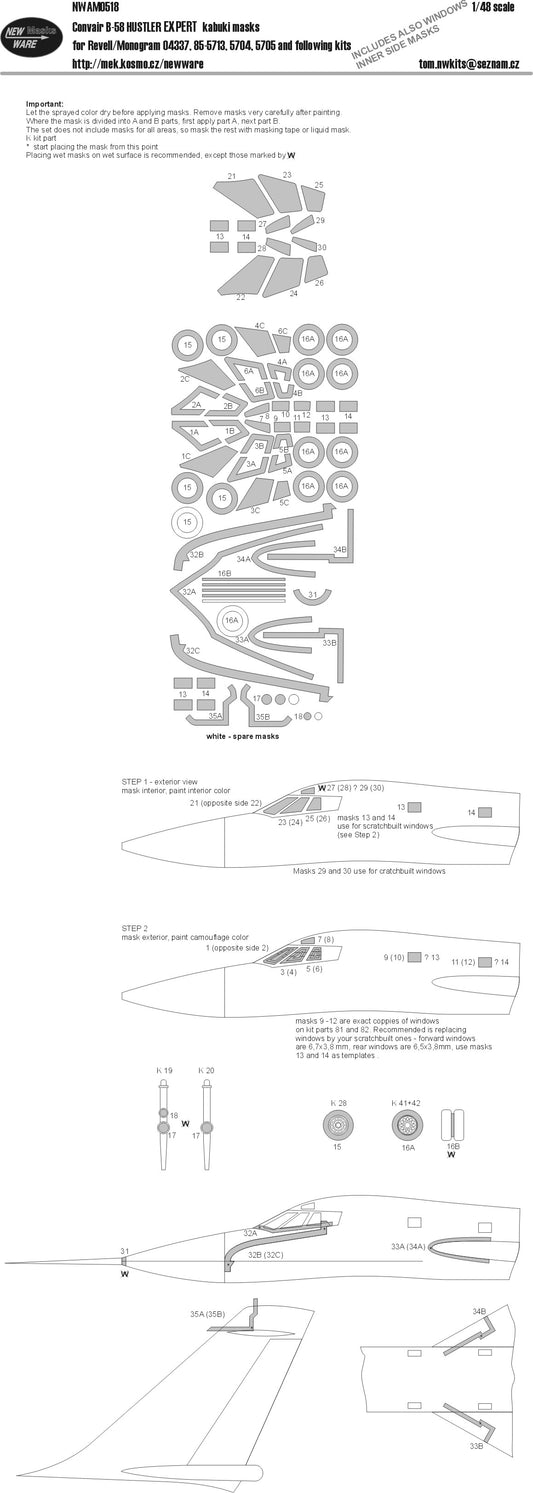 New Ware NWAM0518 1:48 B-58 Hustler Expert Kabuki Masks