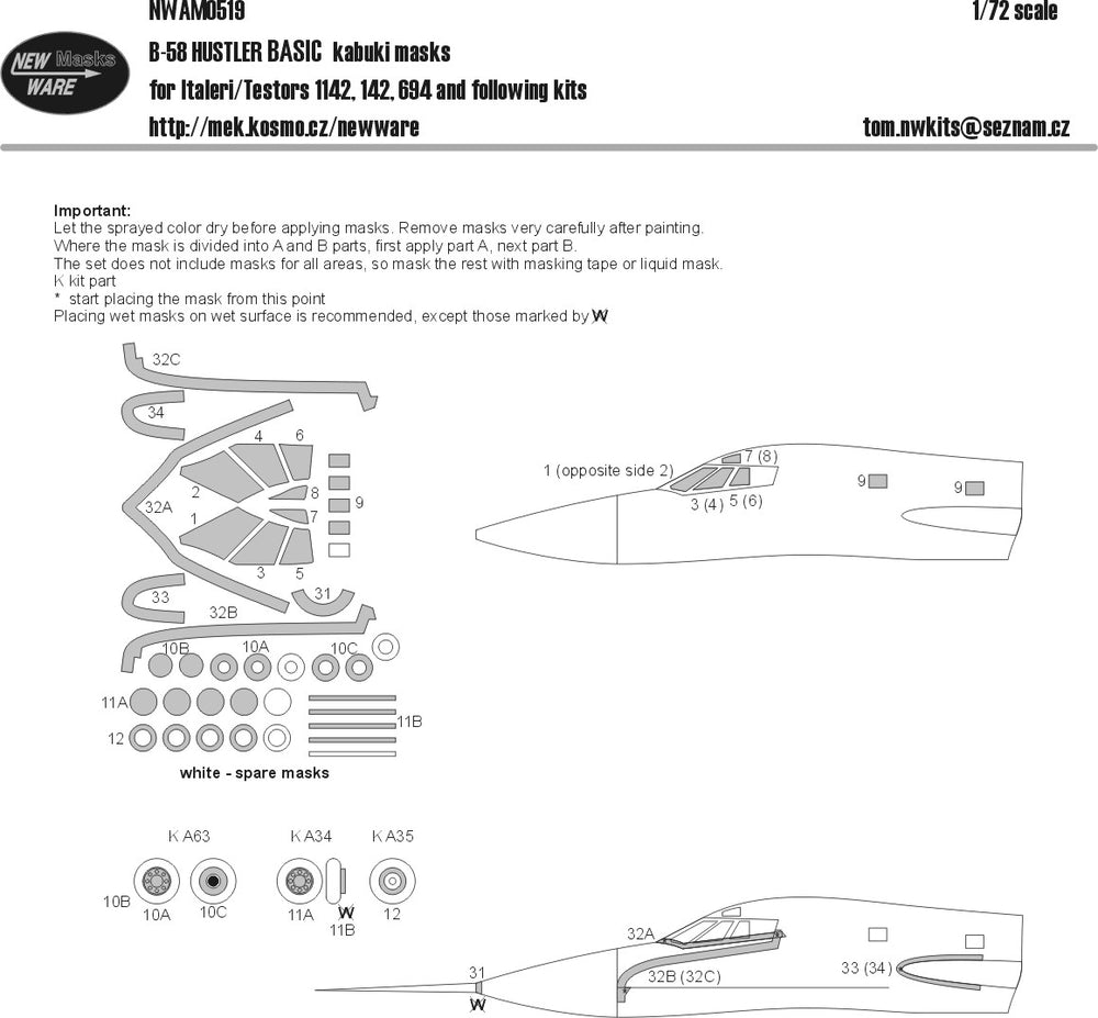 New Ware NWAM0519 1:72 B-58 Hustler Basic Kabuki Masks