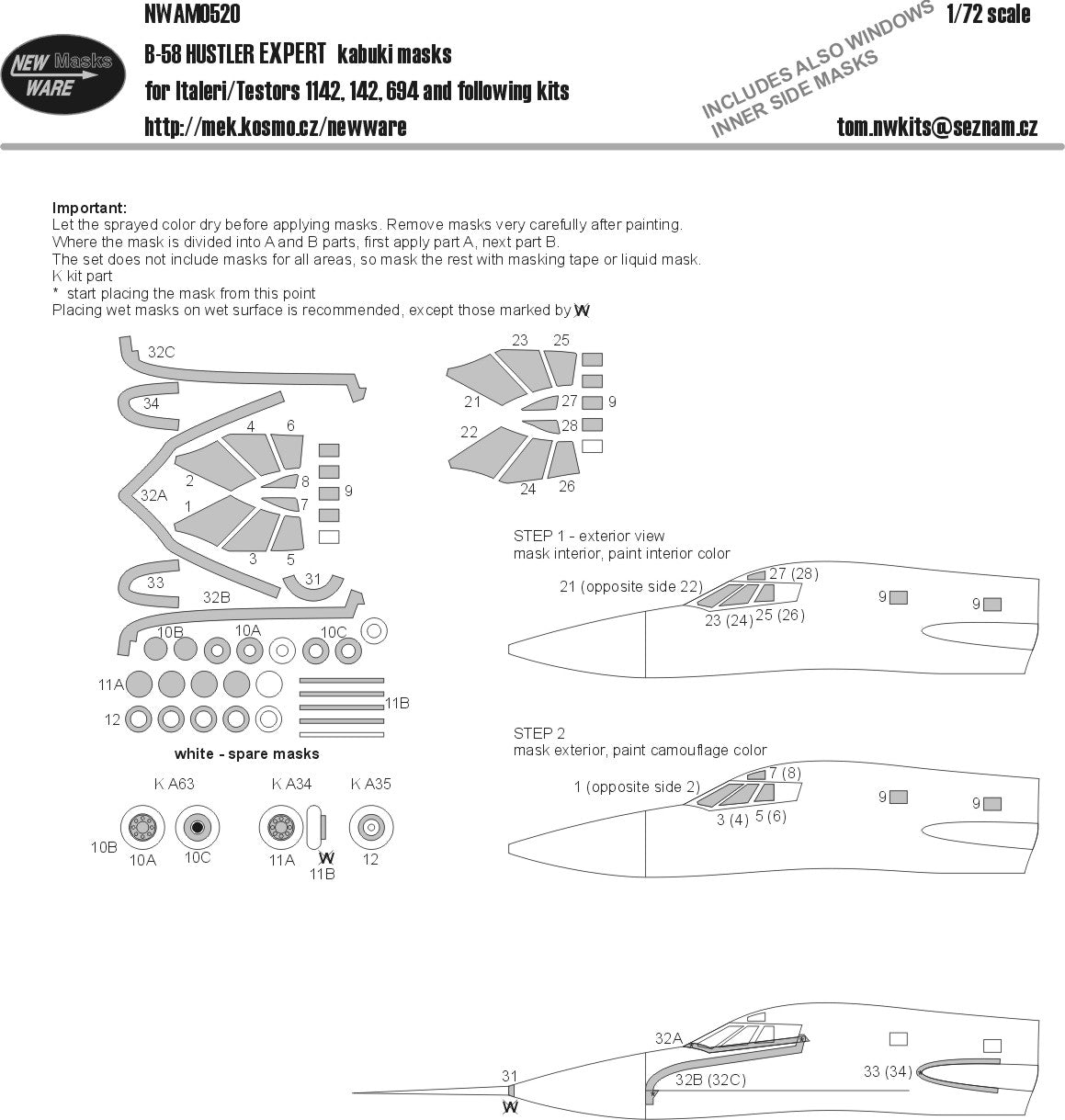 New Ware NWAM0520 1:72 B-58 Hustler Expert Kabuki Masks