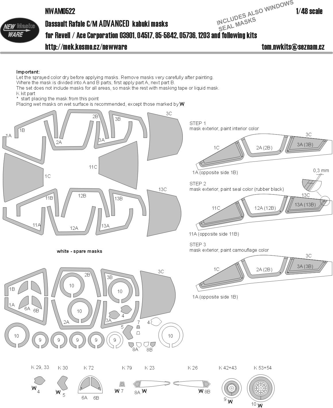 New Ware NWAM0522 1:48 Rafale C/M Advanced Kabuki Masks