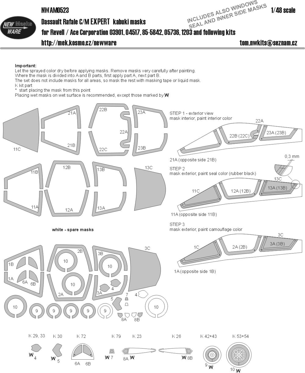 New Ware NWAM0523 1:48 Rafale C/M Expert Kabuki Masks