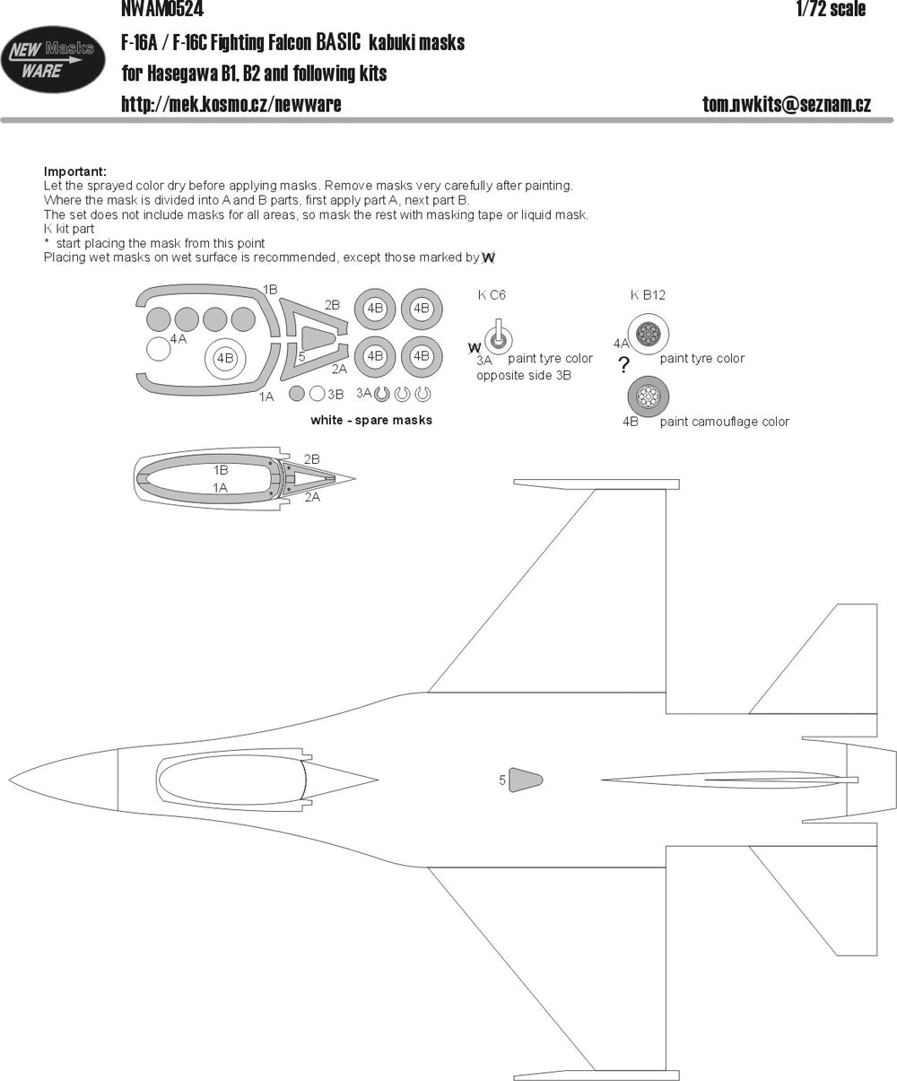 New Ware NWAM0524 1:72 F-16A/C Fighting Falcon Basic Kabuki Masks