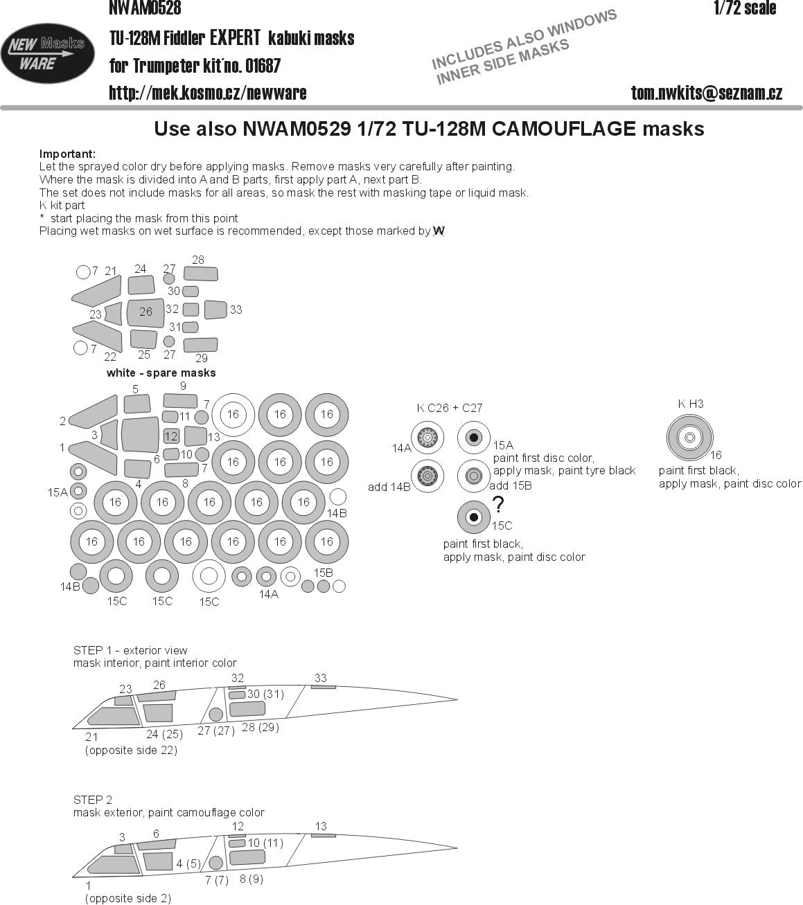 New Ware NWAM0528 1:72 Tu-128M Fiddler Expert Kabuki Masks