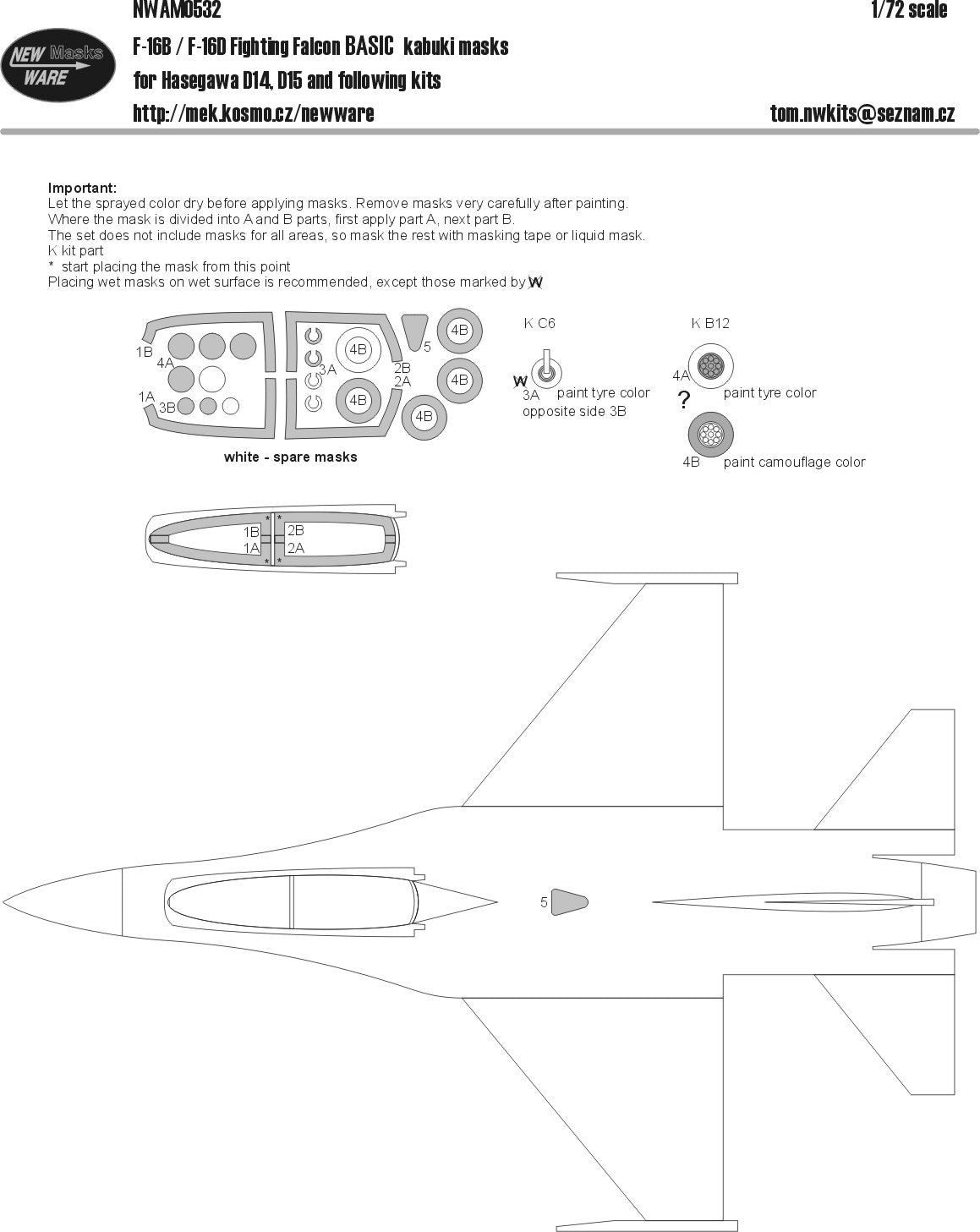New Ware NWAM0532 1:72 F-16B/D Fighting Falcon Basic Kabuki Masks