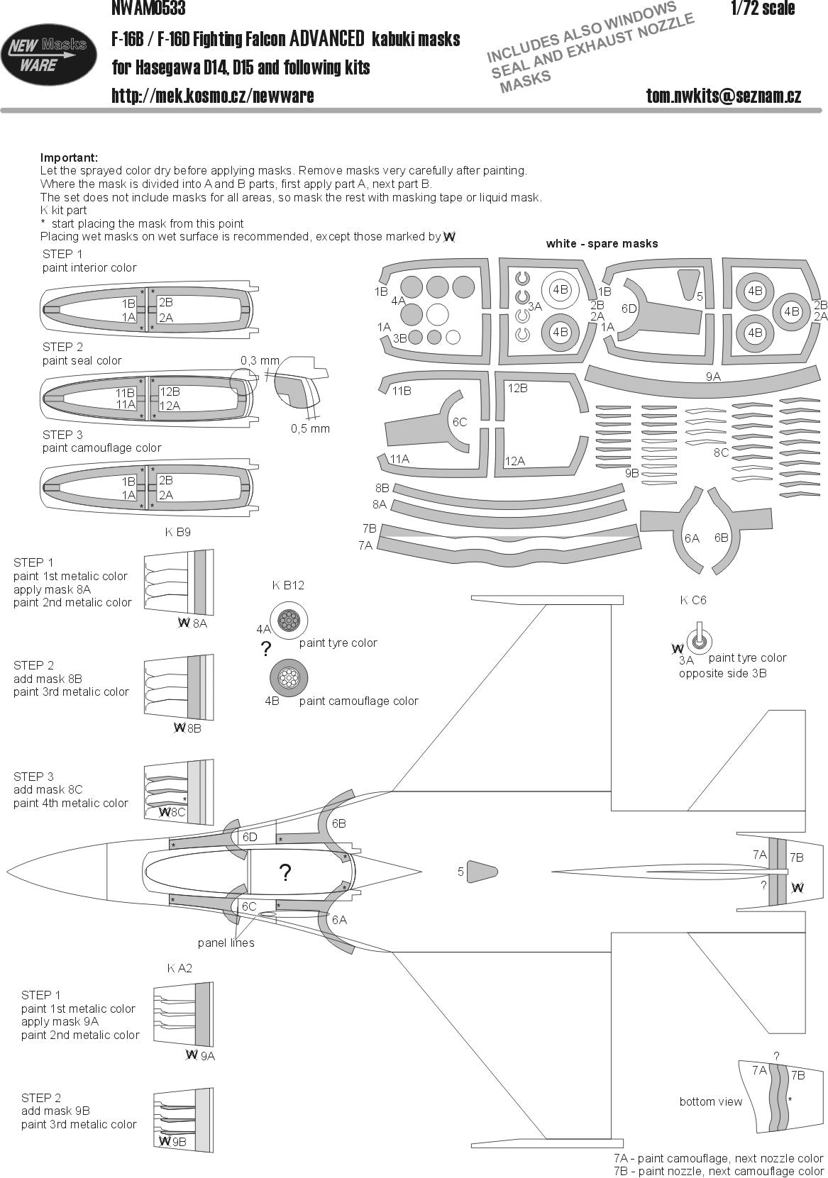 New Ware NWAM0533 1:72 F-16B/D Fighting Falcon Advanced Kabuki Masks