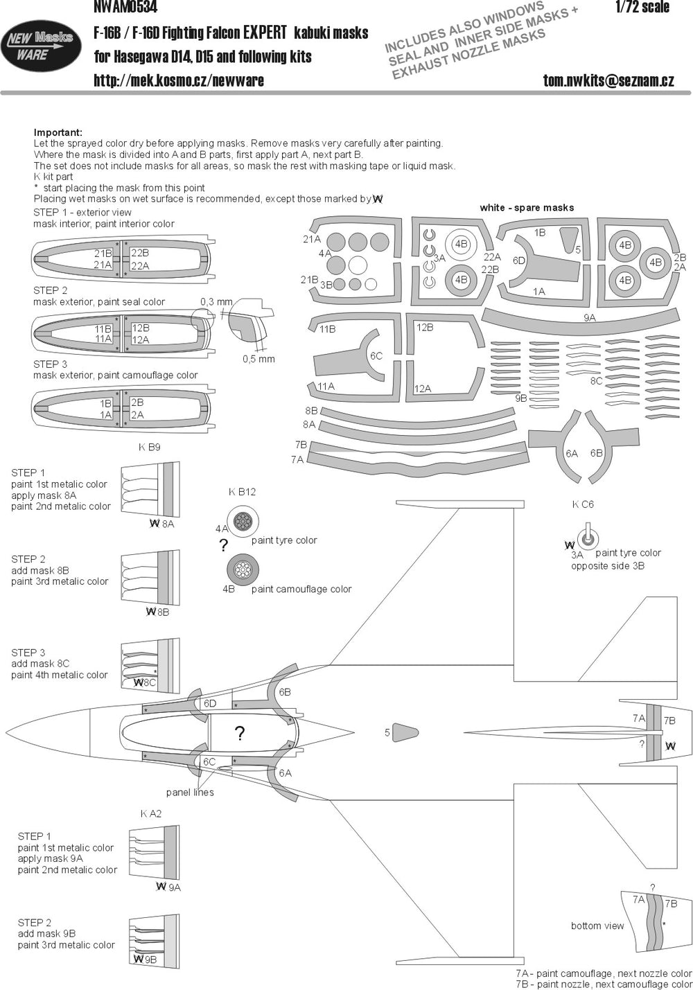 New Ware NWAM0534 1:72 F-16B/D Fighting Falcon Expert Kabuki Masks