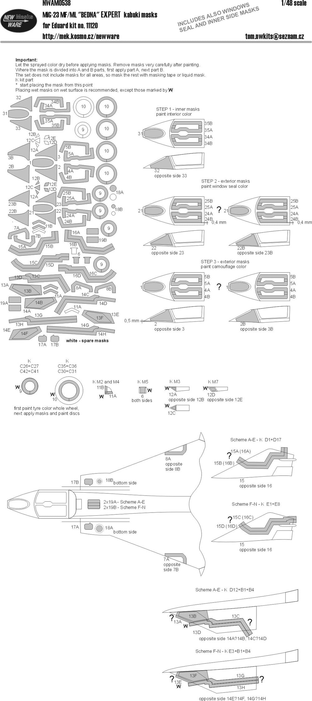 New Ware NWAM0538 1:48 MiG-23MF/MFL Expert Kabuki Masks