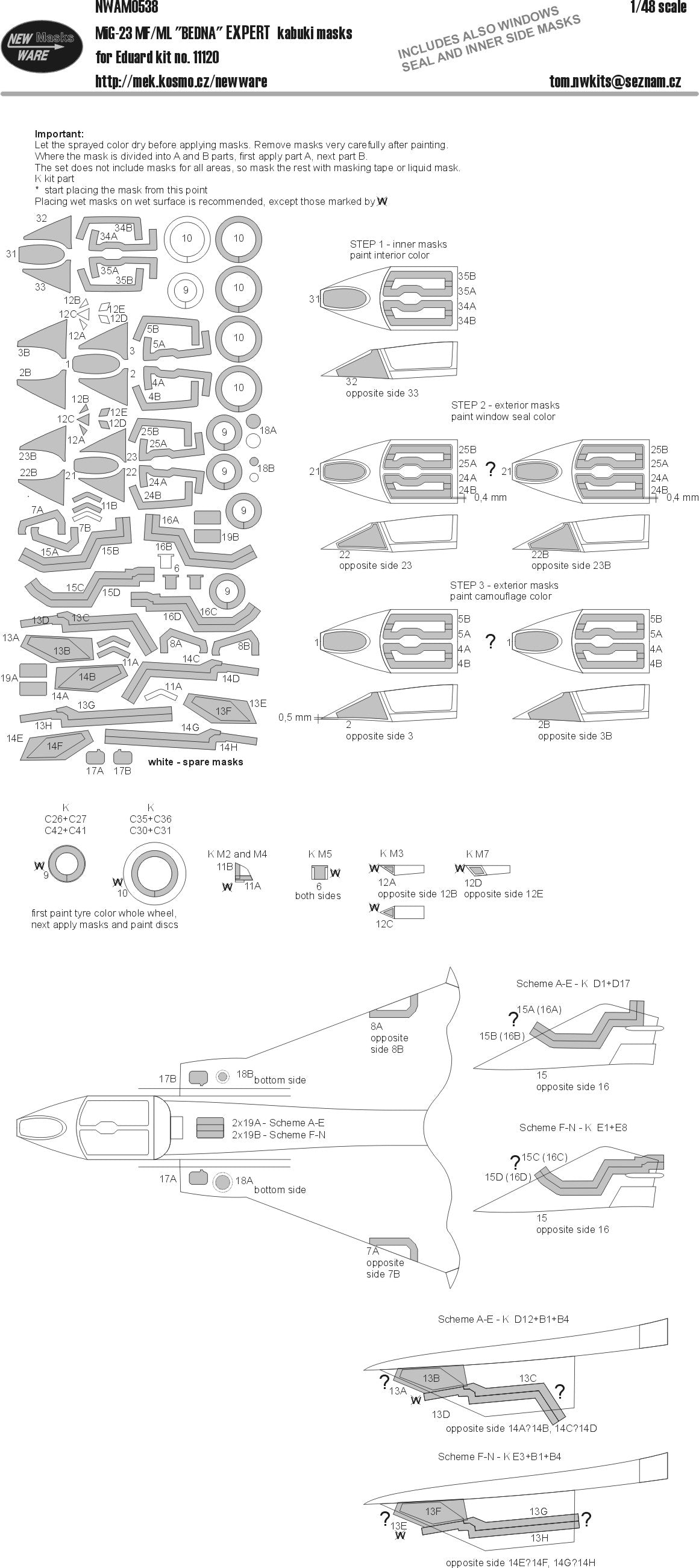 New Ware NWAM0538 1:48 MiG-23MF/MFL Expert Kabuki Masks