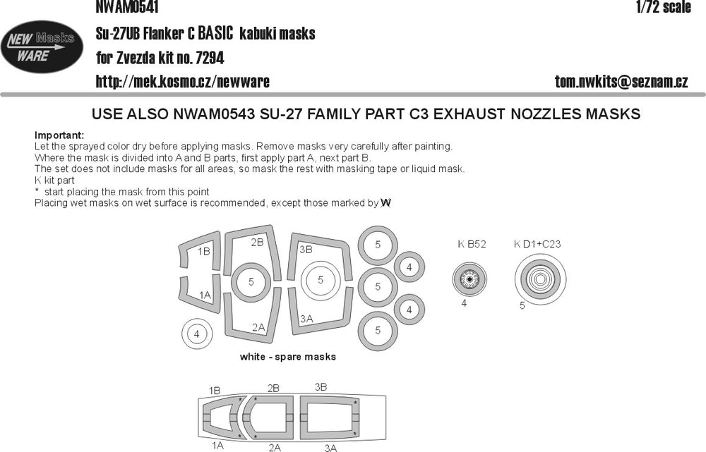 New Ware NWAM0541 1:72 Su-27UB Flanker C Basic Kabuki Masks