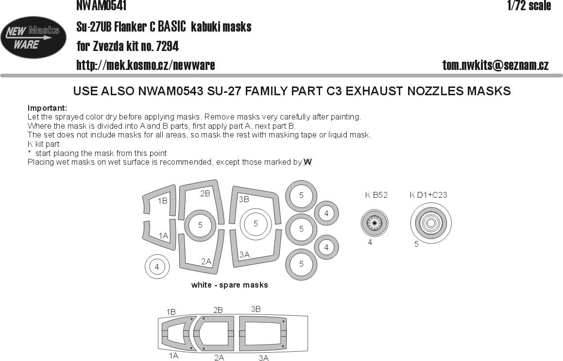 New Ware NWAM0541 1:72 Su-27UB Flanker C Basic Kabuki Masks