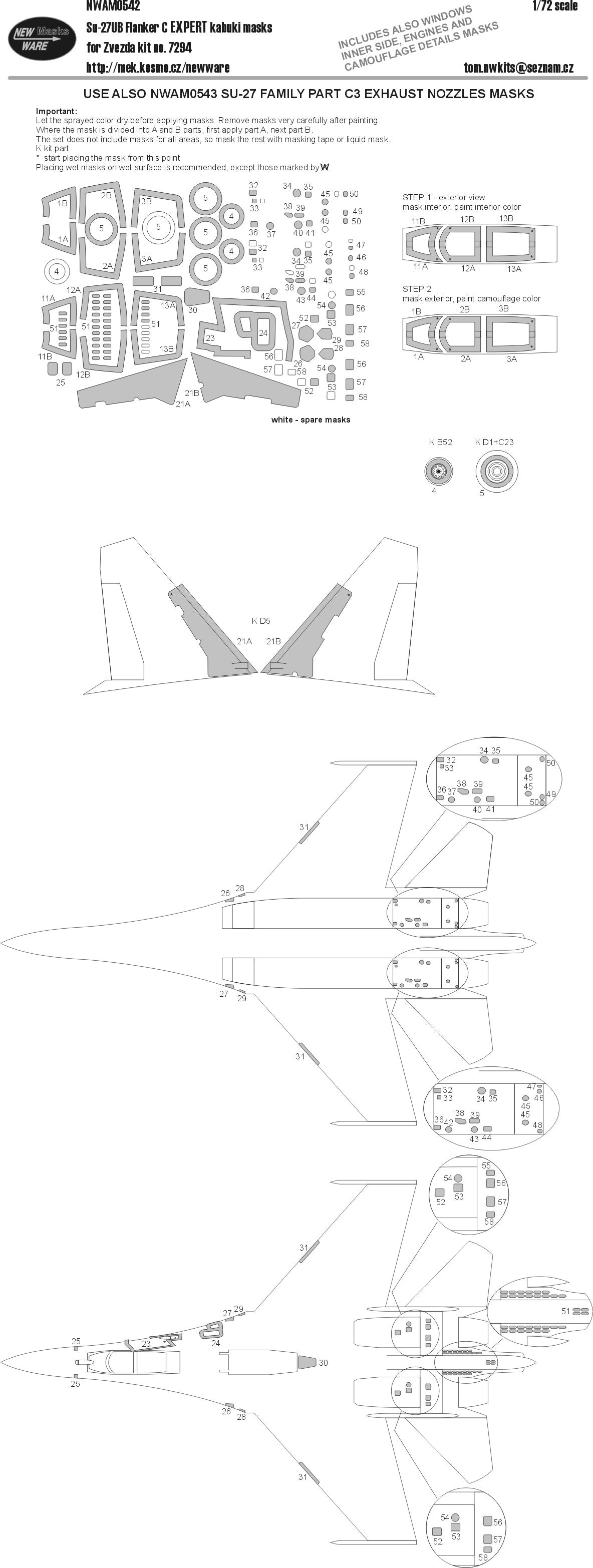 New Ware NWAM0542 1:72 Su-27UB Flanker C Expert Kabuki Masks