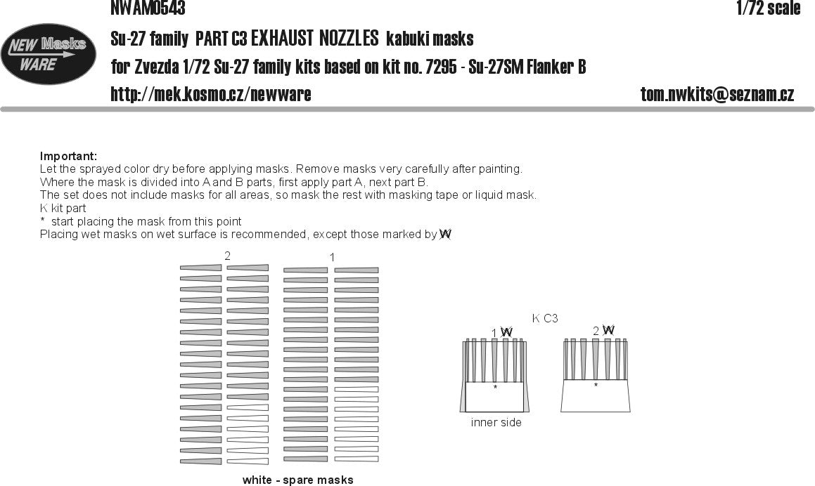 New Ware NWAM0543 1:72 Sukhoi Su-27SM family PART C3 EXHAUST NOZZLES kabuki mask