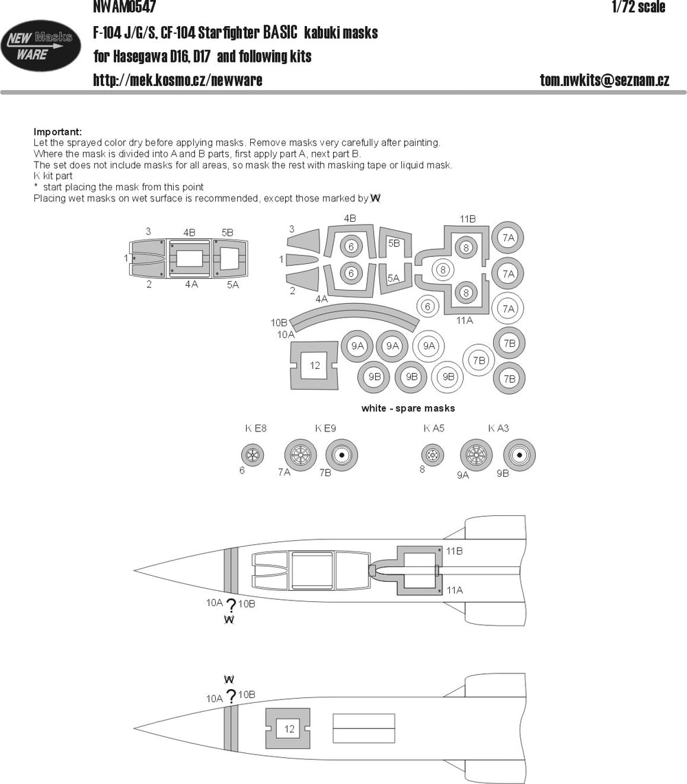New Ware NWAM0547 1:72 F-104 Starfighter Basic Kabuki Masks