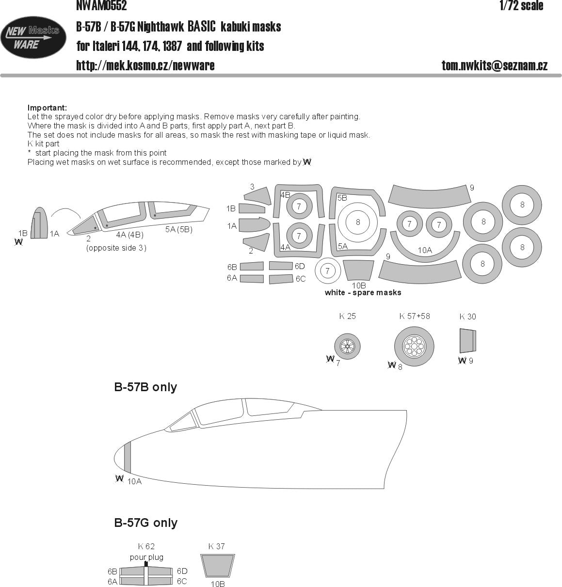 New Ware NWAM0552 1:72 B-57B/B-57G Nighthawk Basic Kabuki Masks