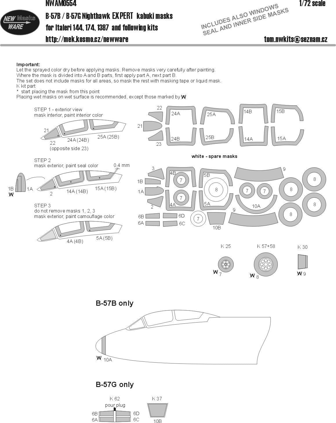 New Ware NWAM0554 1:72 B-57B/B-57G Nighthawk Expert Kabuki Masks