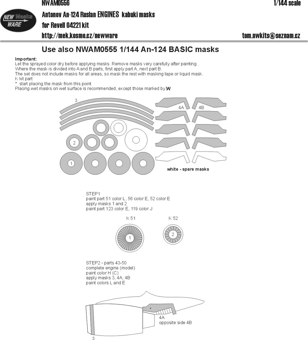 New Ware NWAM0556 1:144 Antonov An-124 Ruslan ENGINES kabuki masks