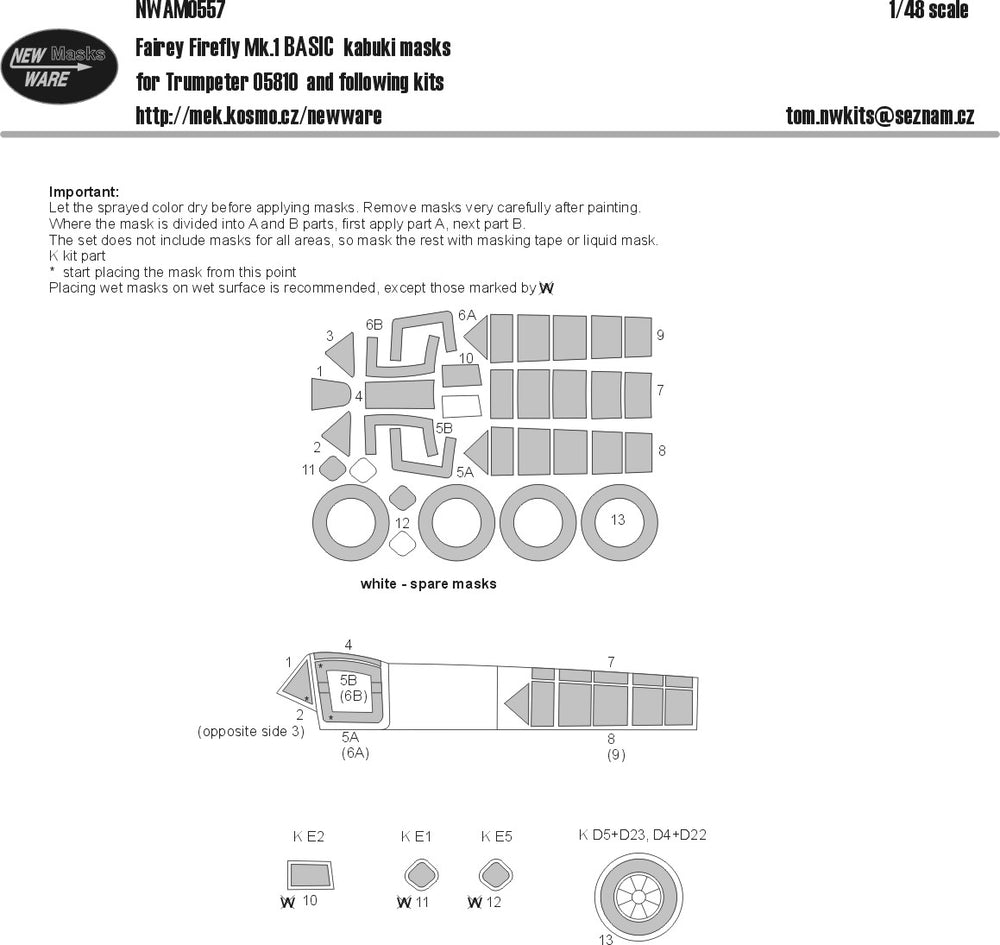 New Ware NWAM0557 1:48 Fairey Firefly Mk.I Basic Kabuki Masks