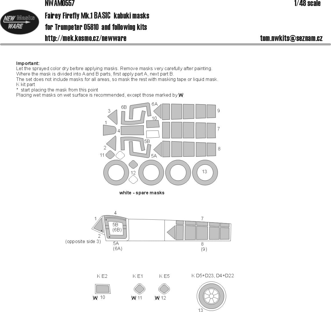 New Ware NWAM0557 1:48 Fairey Firefly Mk.I Basic Kabuki Masks