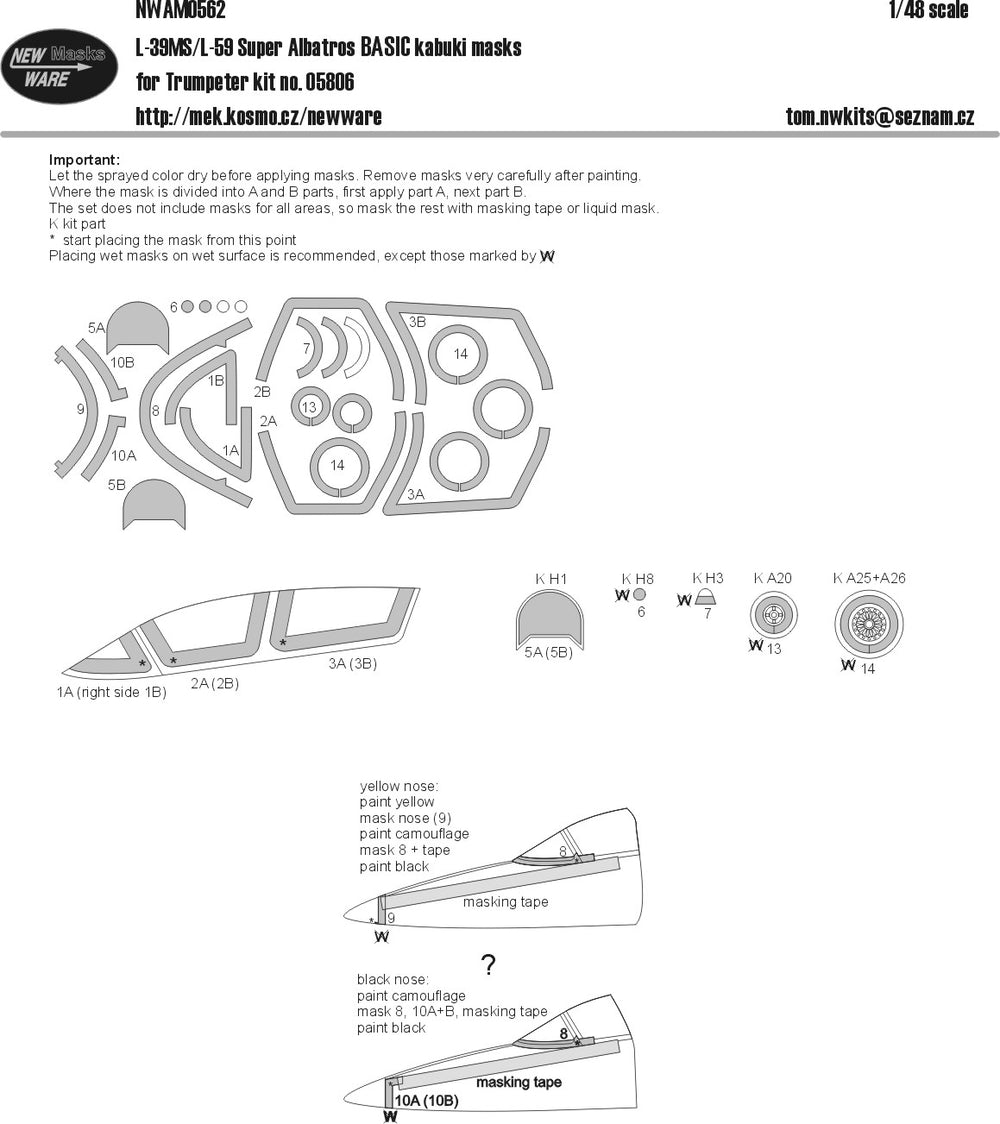 New Ware NWAM0562 1:48 Aero L-39MS/L-59 Albatros Basic Kabuki Masks