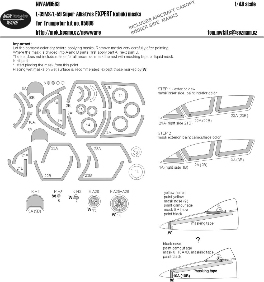 New Ware NWAM0563 1:48 Aero L-39MS/L-59 Albatros Expert Kabuki Masks