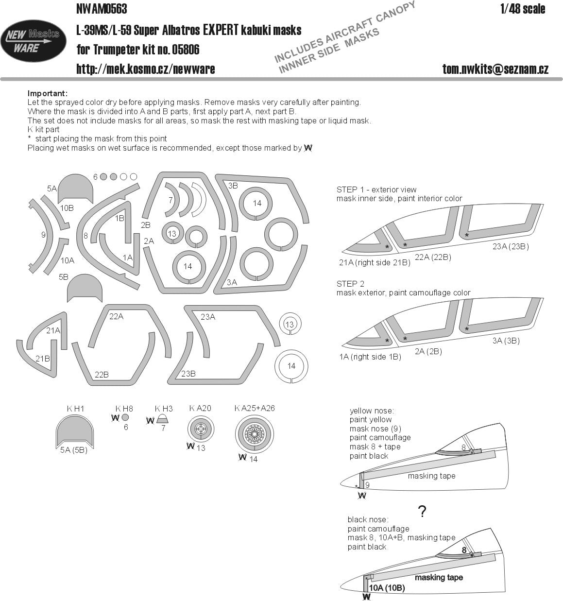 New Ware NWAM0563 1:48 Aero L-39MS/L-59 Albatros Expert Kabuki Masks