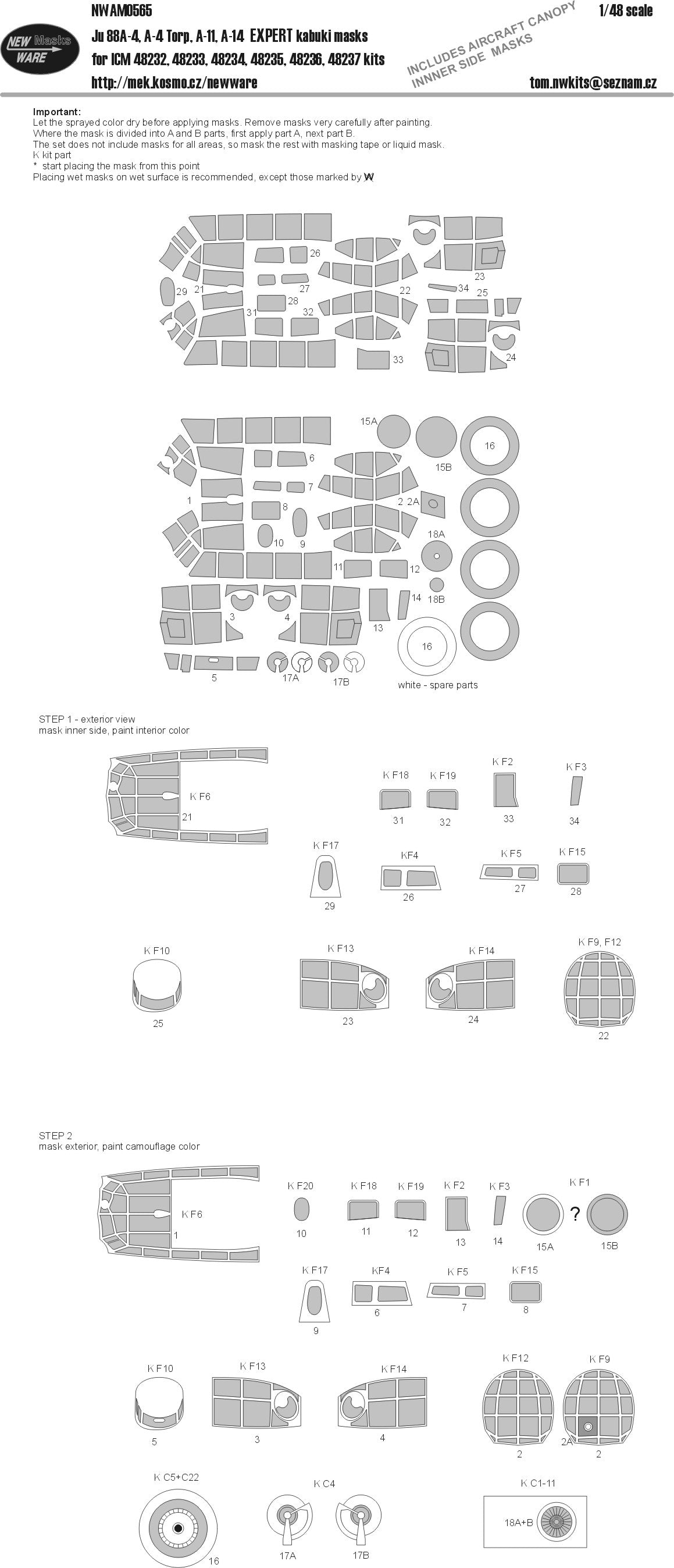 New Ware NWAM0565 1:48 Junkers Ju-88A-4 Expert Kabuki Masks