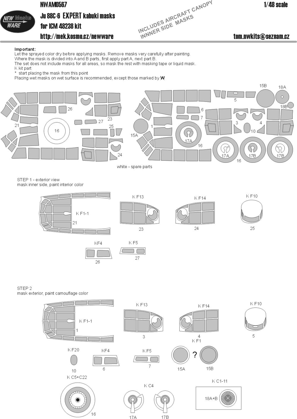 New Ware NWAM0567 1:48 Junkers Ju-88C-6 Expert Kabuki Masks