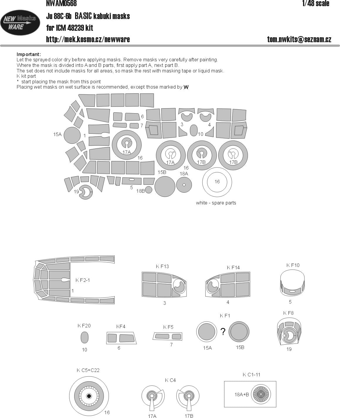 New Ware NWAM0568 1:48 Junkers Ju-88C-6b Basic Kabuki Masks
