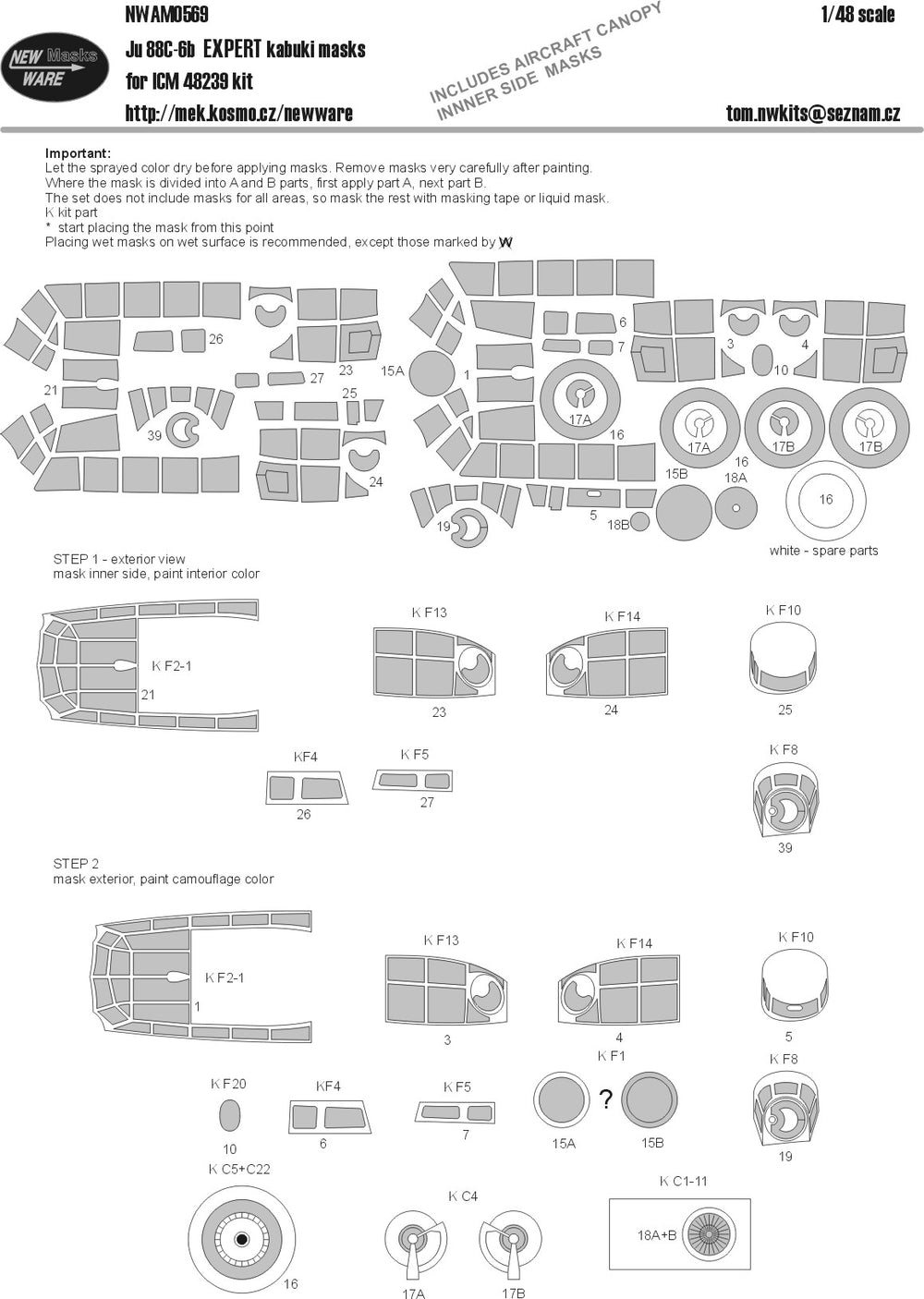 New Ware NWAM0569 1:48 Junkers Ju-88C-6b Expert Kabuki Masks