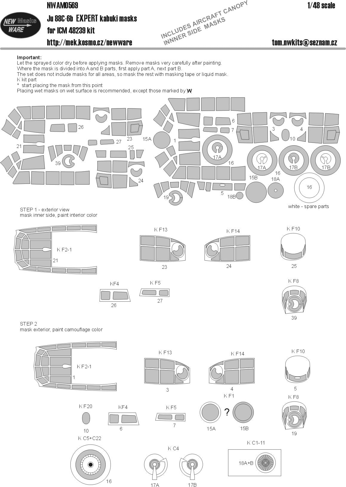New Ware NWAM0569 1:48 Junkers Ju-88C-6b Expert Kabuki Masks