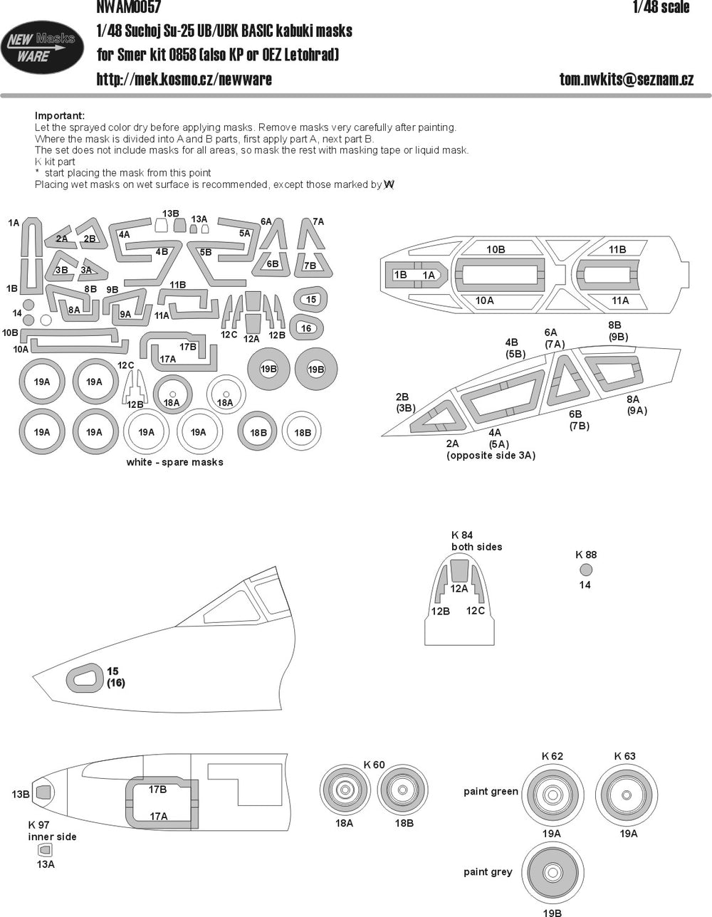 New Ware NWAM0057 1:48 Sukhoi Su-25UB/Su-25UBK Basic mask set