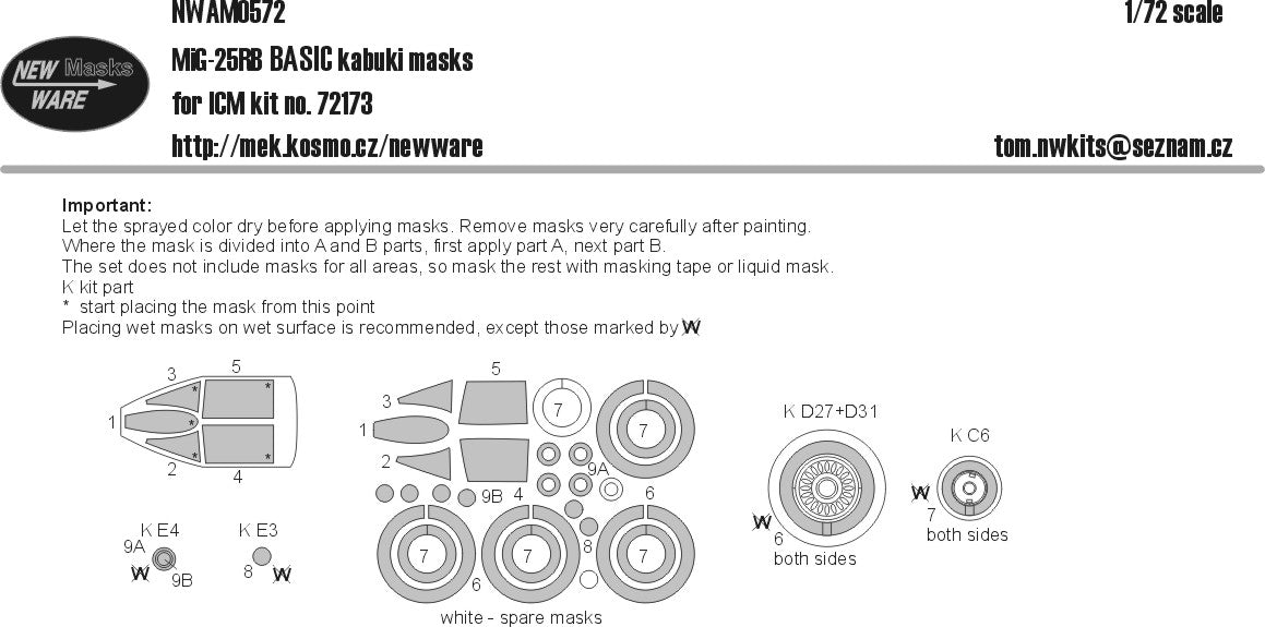 New Ware NWAM0572 1:72 MiG-25RB Basic Kabuki Masks