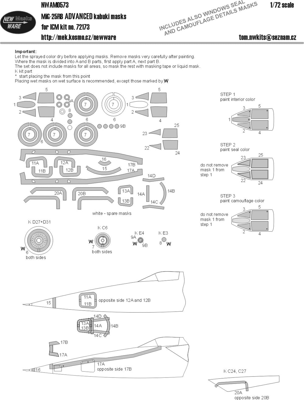 New Ware NWAM0573 1:72 MiG-25RB Advanced Kabuki Masks
