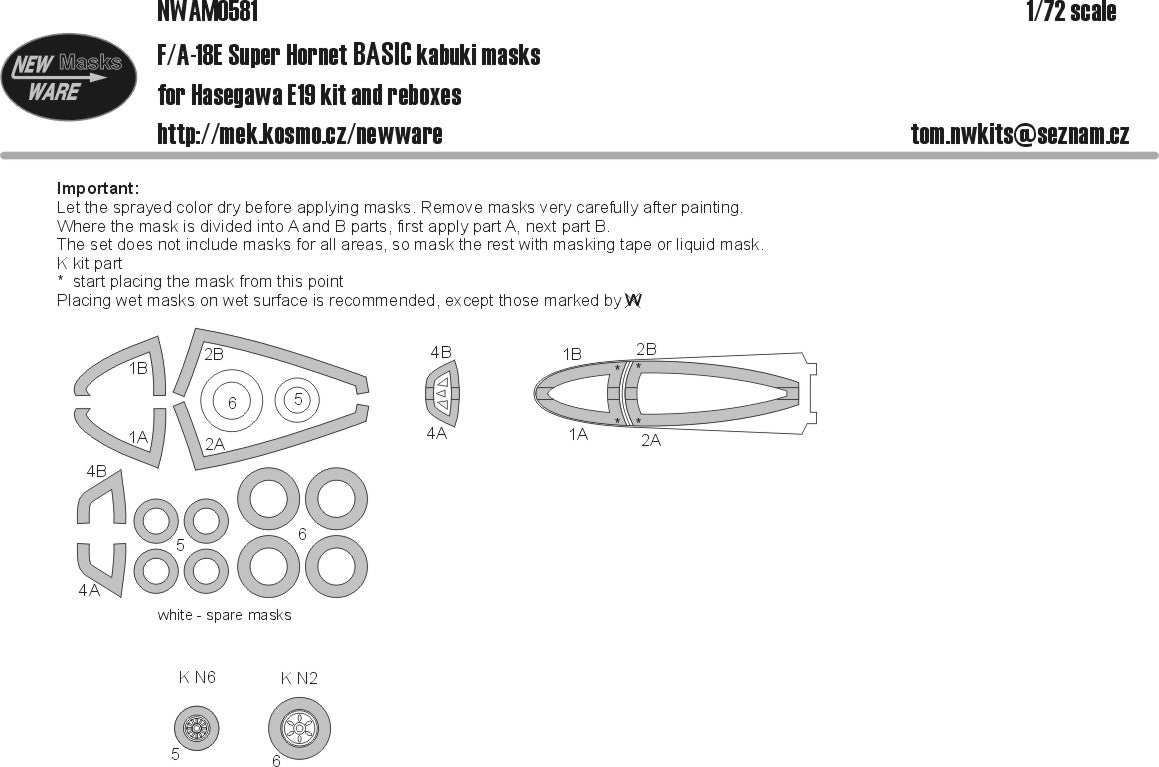 New Ware NWAM0581 1:72 Boeing F/A-18E Super Hornet BASIC Kabuki Masks