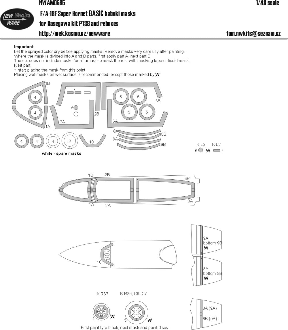 New Ware NWAM0585 1:48 Boeing F/A-18F Super Hornet BASIC Kabuki Masks
