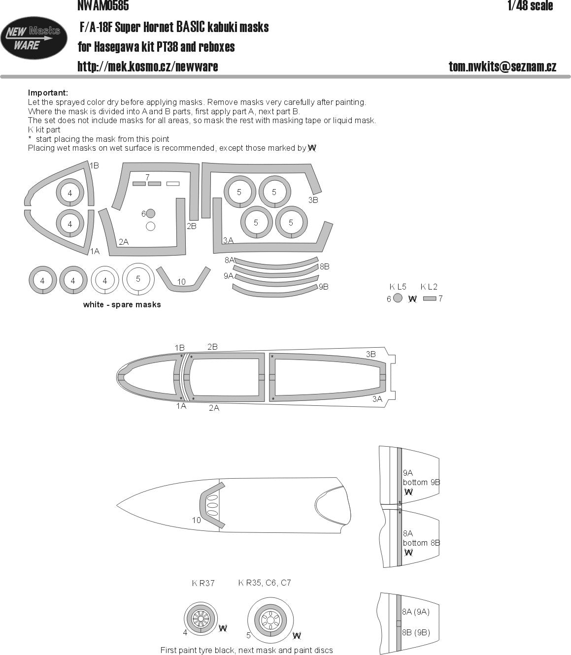 New Ware NWAM0585 1:48 Boeing F/A-18F Super Hornet BASIC Kabuki Masks