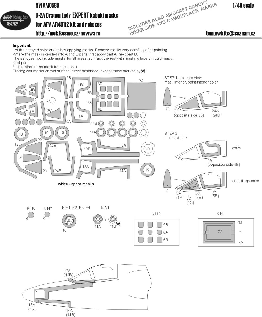 New Ware NWAM0588 1:48 Lockheed U-2A Dragon Lady EXPERT Kabuki Masks