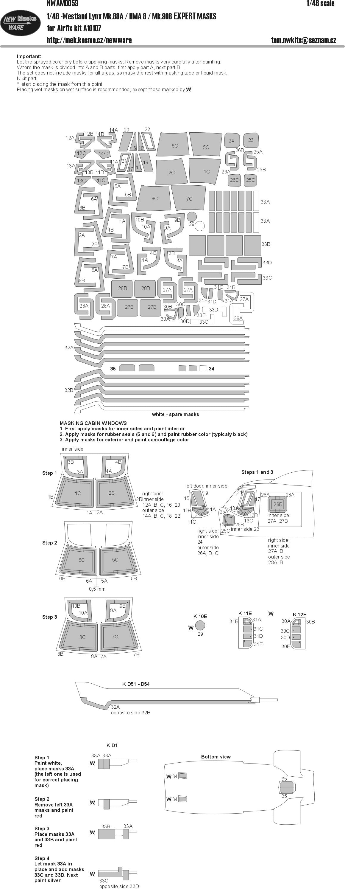 New Ware NWAM0059 1:48 Westland Lynx Mk.88A/HMA.8 Expert paint masks set